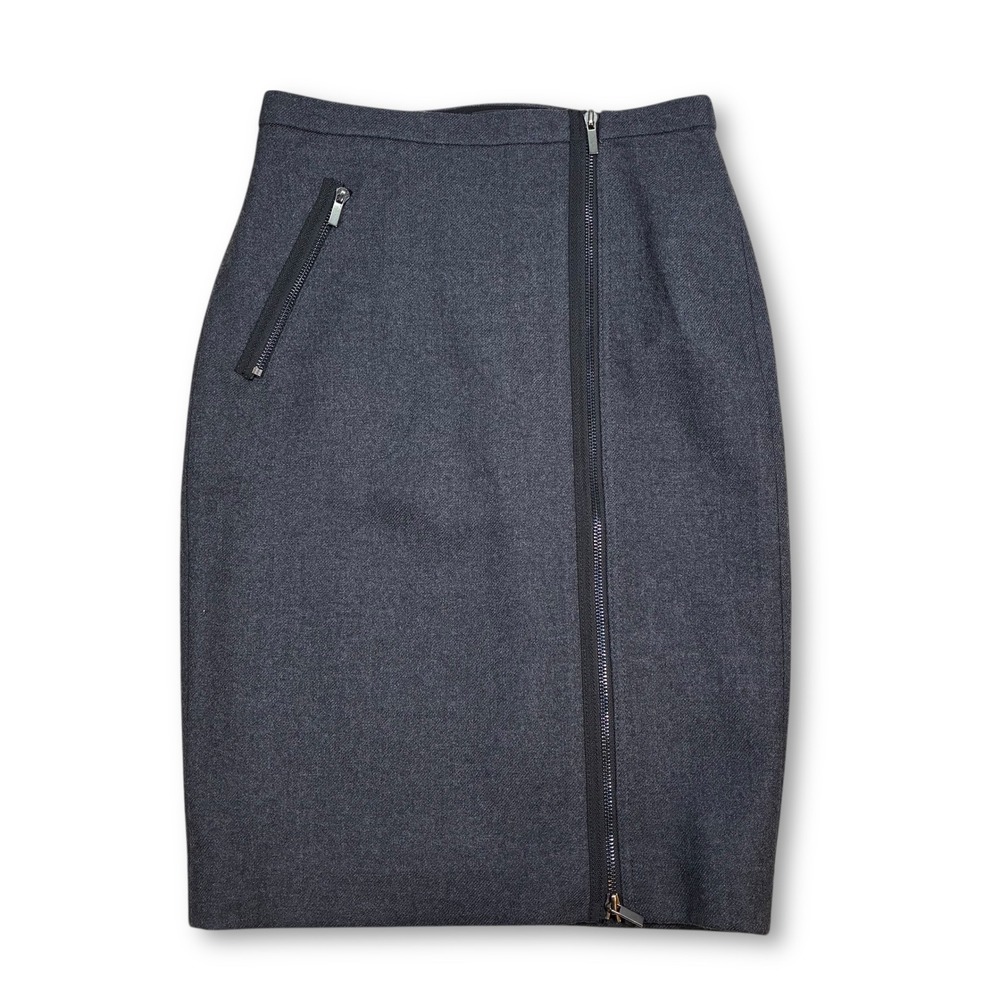 EUC J. Crew Grey Wool Pencil Skirt Knee Length Zipper‎ Accent Size 0
